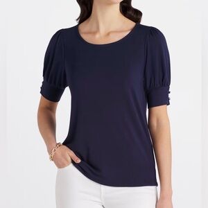 NWT Staccato Raquelle Stitch Fix Short Sleeve Women’s Knit Top Navy Blue Sz XL